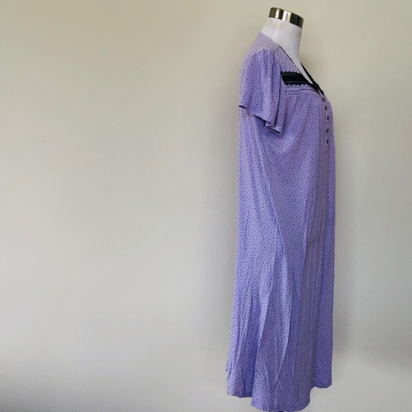 Nightgown Pullover Purple Polka Black Trim Short Sleeves CELESTIAL DREAMS - Picture 6 of 11